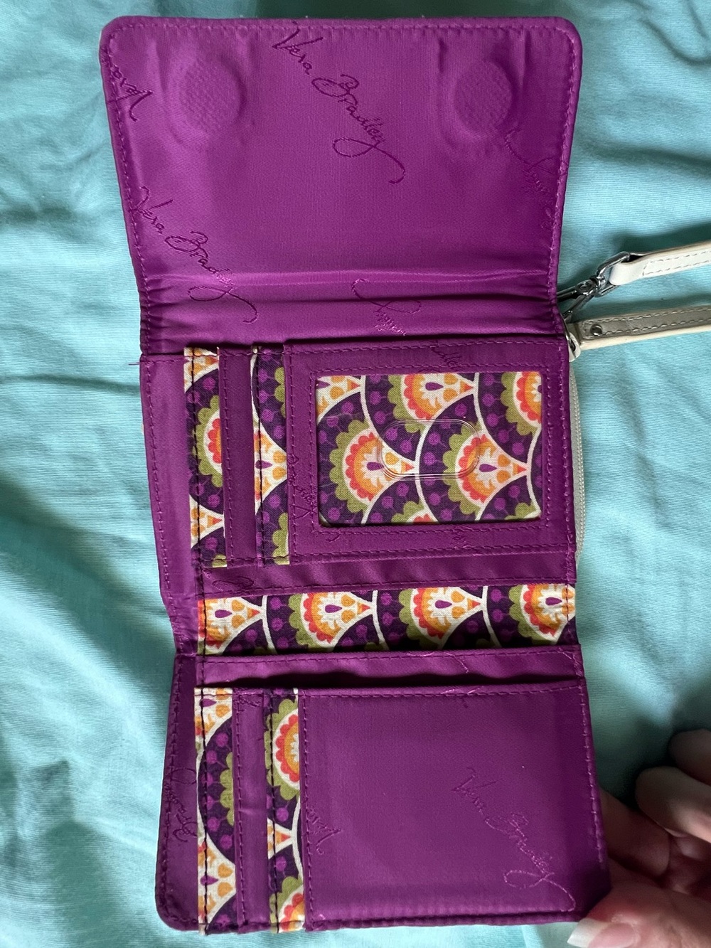 Vera Bradley Purple Floral Accent Trifold Wristlet
